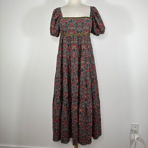 Free People teal & Black Maxi Dress with Red Floral Print